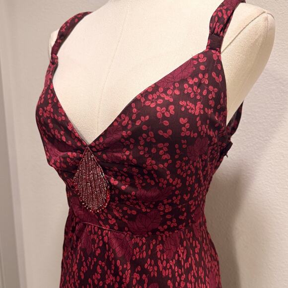 H&M Beaded Maxi Dress Burgundy Floral Sleeveless Evening Elegant Fall Holiday - Picture 3 of 8
